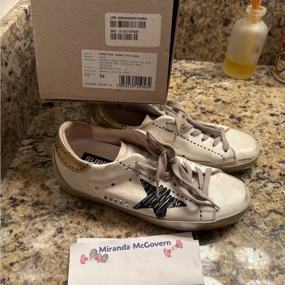 Golden Goose Women's White and Gold superstars Sneakers size 36 excellent